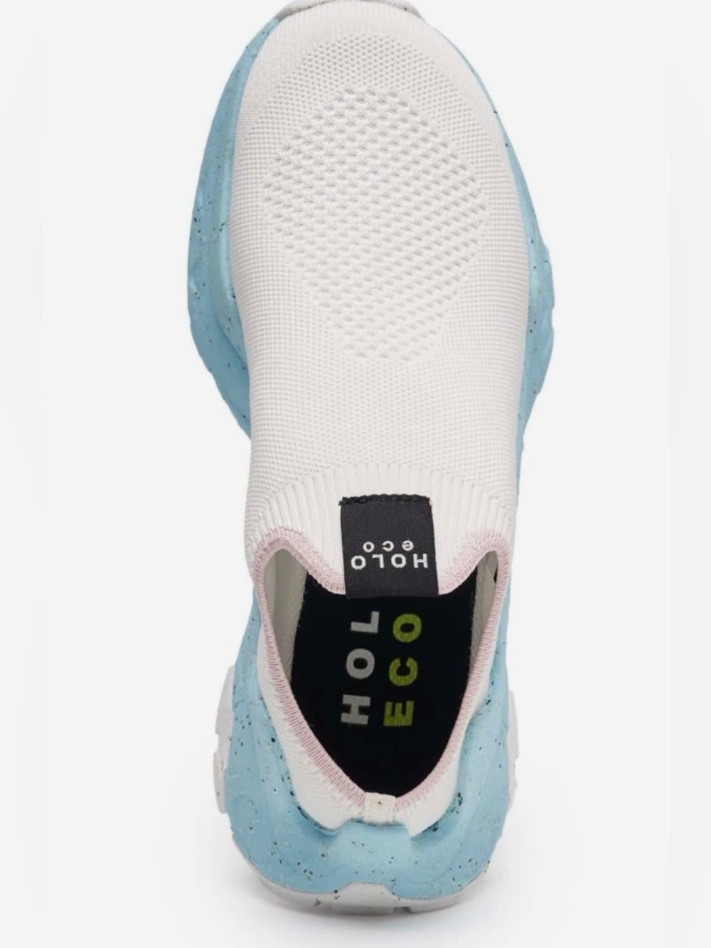HOLO ECO Women's Slip-On Knit Sneaker in White and Light Blue
